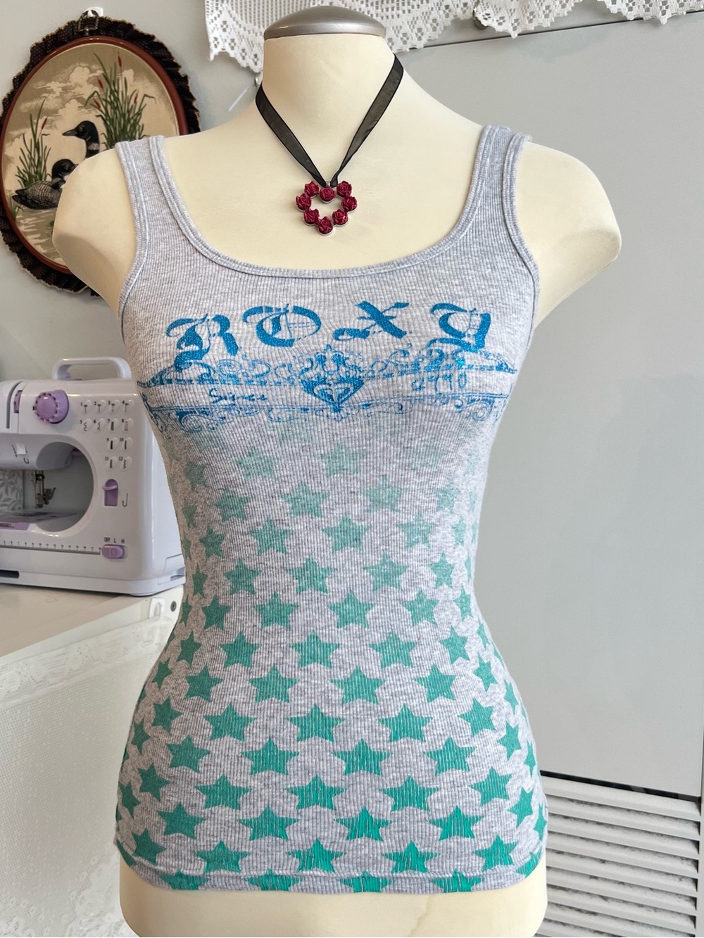 Y2K Roxy blue and teal star pattern Tank top